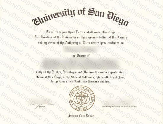 Usa University Of San Diego Free Sample From Phonydiploma